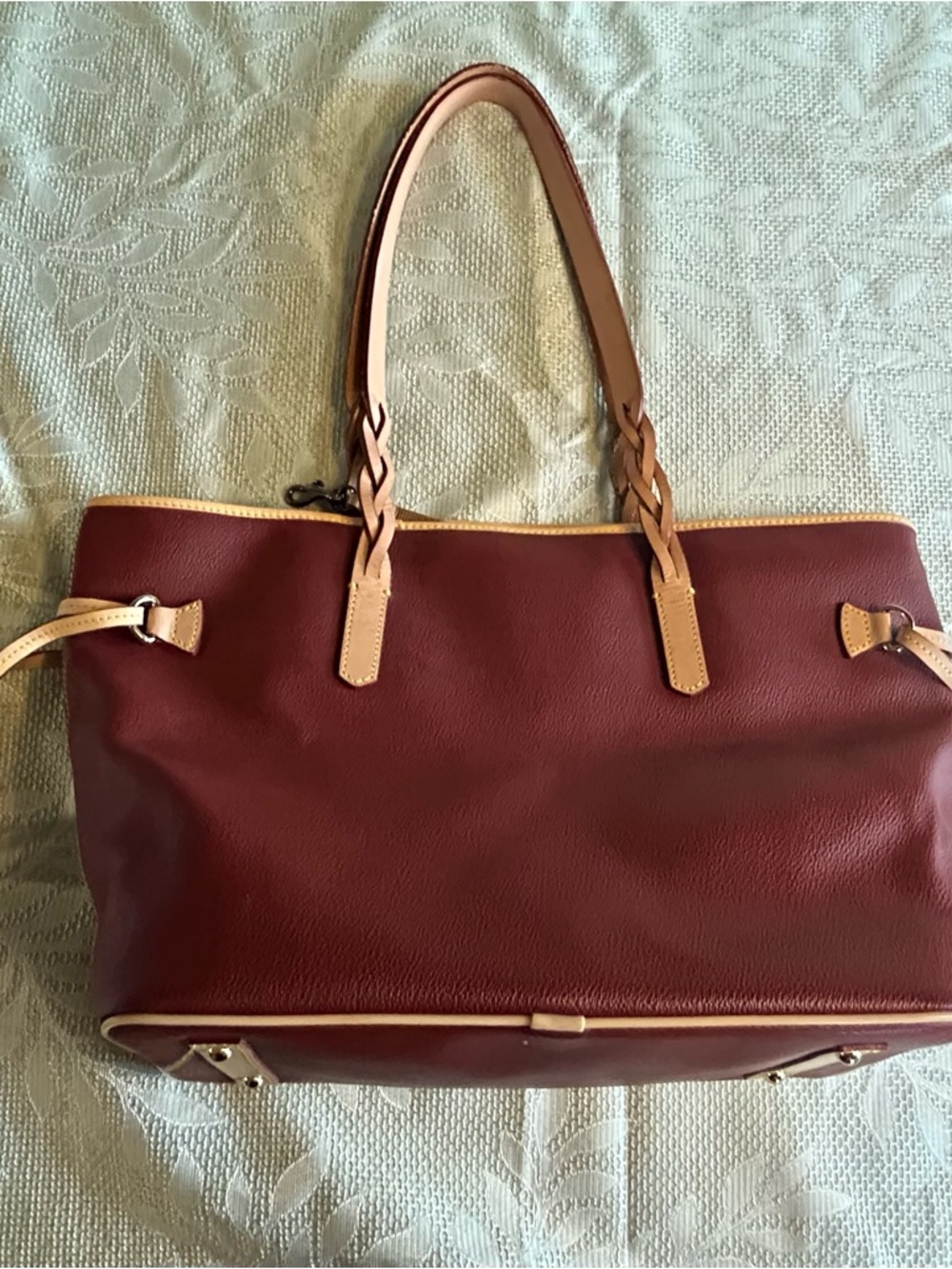 Dooney & Bourke Burgundy Tote with Tan Trim EVA BAILEY TOTE - Picture 6 of 16